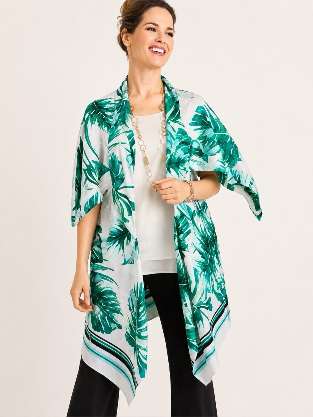 Chico’s Black Label Palm Printed Kimono NWT